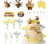 17 PCS Abeille Décoration Gâteau Anniversaire, Bee Anniversaire Cake Topper | Décoration de Gâteau Abeille, Deco Gateau Anniversaire Abeille pour Baby Shower, Fêtes D'anniversaire, Fêtes Thème Abeilles