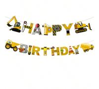 17 pièces Banderoles thème camion de construction + 6 pièces décorations suspendues en hélice, convient pour la décoration de scène de fête d'anniversaire, Noël Taille Unique,Un ensemble de drapeaux p