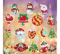 17 Pieces Christmas Diamond Art Ornaments Double Sided Diamond Painting Keychains Christmas 5D Painting Round Drill Key Chain Christmas Crystal Rhinestone Arts Craft Keychain for Christmas Supplies