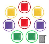 17 Pièces Couleur Assortie Poufs et Anneaux en Plastique Set, Jouet Pouf à Lancer Coloré de Rapprochement Familial, Virole Anneau et Sac de Fèves avec Sac en Filet pour Intérieur Extérieur Carnaval