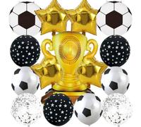 17 Pièces Décoration Anniversaire Football Kit, Complet avec Ballons en Aluminium (Trophée, Étoiles), Ballons Latex, Accessoires Fête Thème Sport pour Garçon, Idéal Anniversaire Enfant, Déco Party