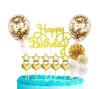 17 Pièces Decoration Gateau Anniversaire, Gateau Confettis Ballon Star Décor, Happy Birthday Decoration Gateau en Or, pour Fête de D'anniversaire