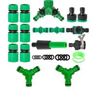 17 Pièces Embout Tuyau Arrosage,Kit de Raccord Tuyau d'Arrosage 1/2 Pouce,Adaptateur Robinet Tuyau Arrosage Jardin,Double Connecteur de Tuyau et,3/4"" Connecteur Nez de Robinet