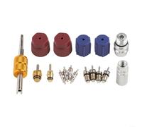 17 pièces Kit de noyau de valve de climatisation R12 vers R134A Kit de conversion avec bouchons d'étanchéité en laiton et aluminium Noyaux de valve Outil de démontage pour voiture AC réparation et