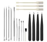 17 Pièces Outils de Beauté, 4 Outil de suppression des points noirs Extracteur de comédons boutons, 6 Cure-oreille Kit d'élimination du cérumen, 4 Pince à sourcils, 3 Tondeuse à poils de nez