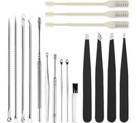 17 Pièces Outils De Beauté, 4 Outil De Suppression Des Points Noirs Extracteur De Comédons Boutons, 6 Cure-Oreille Kit D'élimination Du Cérumen, 4 Pince À Sourcils, 3 Tondeuse À Poils De Nez