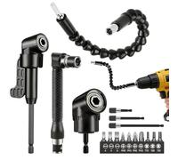 17 Pièces Renvoi d'Angle Visseuse, Embouts Renvoi d'Angle 105° | pour Perceuse Visseuse, Adaptateur d'Angle avec Arbre Flexible, Embout Visseuse Outil Multifonction