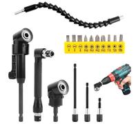 17 Pièces Renvoi D'angle Visseuse Kit, 105° Renvoi D'angle Perceuse avec Clé en L, 3 Tige Hexagonale et Rallonge Porte-Embout Flexible, Rallonge Visseuse pour Ouvriers du Bâtiment