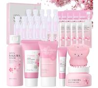 17 Pièces Sakura Ensemble de Soins de la Peau, Sakura Ensemble de Soins du Visage, avec Nettoyant pour le Visage/Tonique/Essence/Appareil Nettoyant/Masque, Etc, Convient à Tous Les Types de Peau
