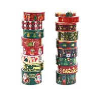 17 Rouleaux Ruban Washi de Noël Multi-Pattern Décoratif Washi Tape Gold Foil Masking Tape Paper Adhésif Stickers Scrapbooks Decorative Holiday Washi Tape For Bricolage Artisanal Gift Emballage