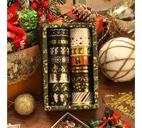 17 Rouleaux Washi Tape,Or Noir Ruban Washi de Noël,Adhésif Décoratifs Papier Tape Rubans de Masquage Masking Tape de Vacances à Carreaux pour Scrapbooking Artisanat Bricolage Emballage de Cadeaux