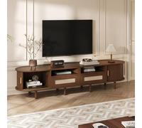 170*40*40cm Oval TV stand and television table, TV cabinet with 2 rattan design drawers, 2 sliding doors, lowboard and television table up to 70 inches, TV board and TV chest of drawers, walnut