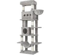 170 cm Grand Arbre à Chat, Arbre pour Grand Chat, avec Grand Perchoir, Tapis Lavable, 2 niches Chat, 8 Griffoirs,Gris Clair