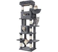 170 cm Grand Arbre à Chat, Arbre pour Grand Chat, avec Grand Perchoir, Tapis Lavable, 8 Griffoirs, Hamac, Pompons