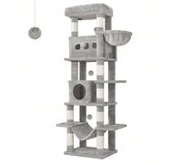 170 cm Grand Arbre à Chat, Tour à Chat pour Chats d'intérieur, avec Grand Perchoir, Tapis Lavable, 2 Niches Chats, 8 Griffoirs, Hamac, Pompons, Gris Foncé À propos de cet article1.170 cm de hauteur po