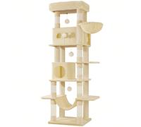 170 cm Grand Arbre à Chat, Tour à Chat pour Chats d'intérieur, avec Grand Perchoir, Tapis Lavable, 2 Niches Chats, 8 Griffoirs, Ha, Pompons, Beige 1.Hauteur de 170 cm pour un plaisir d'escalade sans f