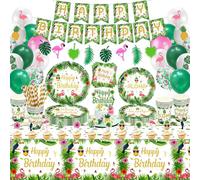 170 PCS Accessoires De Fête Hawaiian Aloha Décorations De Luau Tropicales Set De Table Pour Fête D'été - Assiettes, Bannière, Ballons, Tasses, Serviettes, Guirlande Tropicale - 20 Personnes