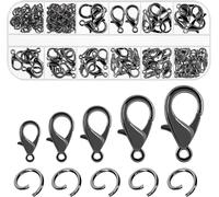 170 Pièces Pistolet Noir 10mm 12mm 14mm 16mm 18mm Anneau De Levage Ouvert Et 6mm Fermoir Homard Combo Kit, Parfait Kit De Découverte De Bijoux Adapté Pour Bricolage Faire Des Signets