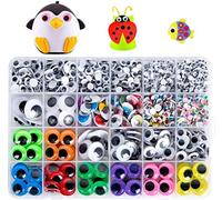1700 pièces Plastique Yeux Mobiles, Autocollant Wiggle Eyes pour DIY Craft Scrapbooking Accessories Doll Making Toys Yeux(Tailles Assorties)