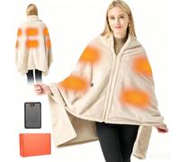 170x90cm Graphene Plaid Chauffant Poncho, Couverture Chauffante Sans Fil en Flanelle avec 20000mAh Batterie, Chauffage 6 Zones, 3 Niveaux de Température, pour Canapé Lit Bureau Camping Voiture, Kaki