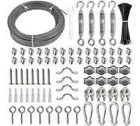 172 pièces Tendeur de Cable Corde Acier à Suspension Kit, 30m Φ2mm Câble en Acier Inoxydable Revêtu de PVC, M4 Tendeur et Crochet, Pince de Serre Câble Métallique, pour Fil a Linge Exterieur