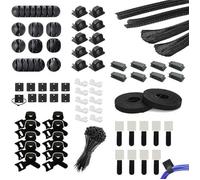 173 Pcs Cable management - Cable management bureau - Rangement cable - 4 Manchon de Câble Gaine - 100 Serre Câbles noir MOULURE