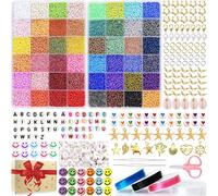 17311pcs 3mm Perles de Rocaille, 48 Couleurs pour Bracelet, Bijoux, Kit Bracelet avec 510 Pièces Perle Lettre Souriantes pour Colliers Boucles d'Oreilles la Décoration de Bricolage