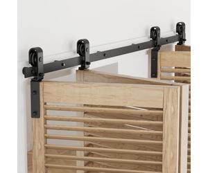 173cm/5.5FT Rail Porte Coulissante Pliante Kit Roulette Suspendue Systeme Noir pour 4 Porte Coulissante Interieur 42cm Large