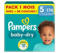 Pampers Couches Baby-Dry Taille 5 (11-16 kg) 174 couches – Pack 1 mois
