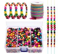 1750 Children's Coloured Wooden Beads,Wooden Beads With Elastic Colour Sewing,Jewellery Wooden Beads For Diy Bracelets Jewellery Crafts