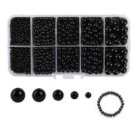 1750 Pcs Perles Noires, 3/4/5/6/8mm Perle Perforée en ABS pour Fabrication de Bijoux, Perles Rondes Noires lisses avec trous pour DIY Bracelet Collier Artisanat Tricot Décorations