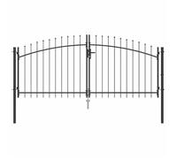 17592 &GRAND Portillon - acier - SUIKUN - Portail de jardin - avec une pointe, double battant gris 125x300cm - acier