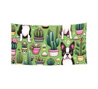177,8 x 88,9 cm - Motif cactus de Boston-Terrier - Jolie bannière de fond pour événements et fêtes