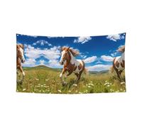 177,8 x 89,9 cm Bannière décorative Chevaux dans la prairie Bannière de vacances à suspendre pour intérieur ou extérieur Fête d'anniversaire Bannière de fête d'anniversaire