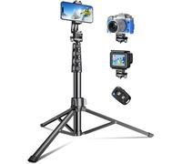 177 cm Portable Extendable Aluminium Tripod with Wireless Remote Control, Adjustable Selfie Stick Phone Tripod for iPhone/Galaxy/Gopro/Travel