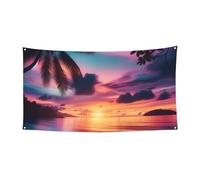 178 x 89 cm Bannière de fond pour événements en plein air Motif tropical plage coucher de soleil