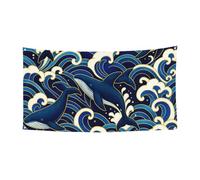 178 x 89 cm Bannière de toile de fond en plein air sur le thème des vagues de baleine, drapeau extérieur à suspendre au mur pour événements et fêtes