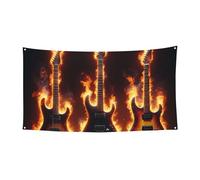 178 x 89 cm - Bannière d'extérieur pour événements et fêtes - Motif guitare brûlée