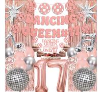 17e anniversaire fille Dancing Queen - Lot de 30 décorations pour fille | Décoration disco or rose avec bannière - Ballons confettis pour fête Mamma Mia