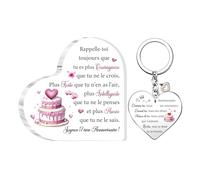 17ème Anniversaire Cadeaux Filles Coeur Acrylique Plaque Porte-clés 2 Pièces Ensemble Soeur Nièce Cousine Personnalisé Amie Inspirant Souvenir Anniversaire Cadeau Petite-fille Filleule Bureau Signes