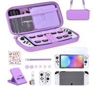 17En 1 PACK ACCESSOIRE pour NS Switch OLED, avec Étui Switch, Étui de Jeu, Protecteur d'Écran, Support, Poignées de Pouce(Violet)