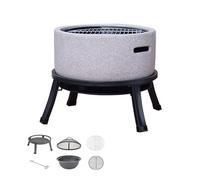 17in Combo Rond de Foyer, poêle au Charbon de Bois en Plein air, Hibachi Grill extérieur avec marbre, Support en Acier, pour Barbecue, Patio extérieur, Feux de Joie et Chauffage (Blanc)