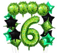 17pcs Ballons Pixelisés Verts, 101cm Ballon Rond Carré en Aluminium Motif Étoile et Chiffre pour Décorations de Fête d'Anniversaire et Fête d'Enfants (Numéro 6)