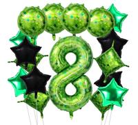 17pcs Ballons Pixelisés Verts, 101cm Ballon Rond Carré en Aluminium Motif Étoile et Chiffre pour Décorations de Fête d'Anniversaire et Fête d'Enfants (Numéro 8)