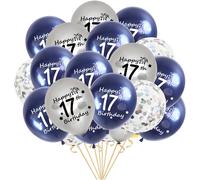 17Th Silver Navy Blue Balloons 17Th Wedding Anniversary Decorations Latex Balloons For Boys And Girls 17Th Wedding Anniversary Decorations With Confetti (21 Pack)