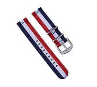 18/20/22mm Bracelet de montre respirant en nylon tissé décontracté avec barre à ressort à dégagement rapide pour montre à quartz à cadran, Bleu+Blanc+Rouge, 18mm