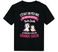 [18-6] Enfant Futur Grande Soeur/Bêtises/Idée Cadeau Annonce Grossesse Papa Grands Parents Mamie Tonton Super Hero (FR/ES, Âge, 6 Ans, Taille Normale, Noir)