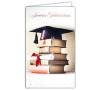 18-6002 Carte Porte-Billet avec Enveloppe Sincères Félicitations Obtenir un Diplôme Mentions études Brevet Bac BTS Licence Master Doctorat Chapeau mortarboard hat Throwing - Fabriqué en Europe