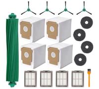 18 Accessoires pour iRobot Roomba Plus 405/505/507 Combo Robot Pièces de Rechange: 1 Brosses Principale, 4 Brosses Latérales, 4 Sac Aspirateur, 4 Filtres HEPA, 4 Lingettes, 1 Brosse de Nettoyage
