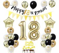 18 ans anniversaire garcon fille décoration, or noir fête décoration 18 ans anniversaire garcon fille ballons 18 ans garcon anniversaire décoration gâteau anniversaire 18 ans fille ballon